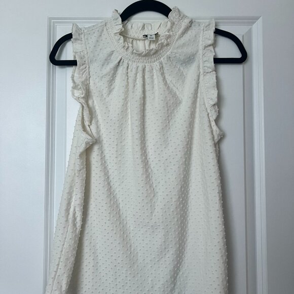 J. Crew Tops - J. Crew Ruffle Neck Clipped Dot Sleeveless Blouse in Ivory - NWT